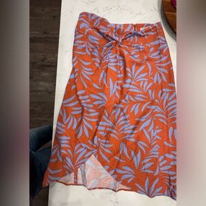 LOFT Terracotta and Periwinkle Patterned Skirt